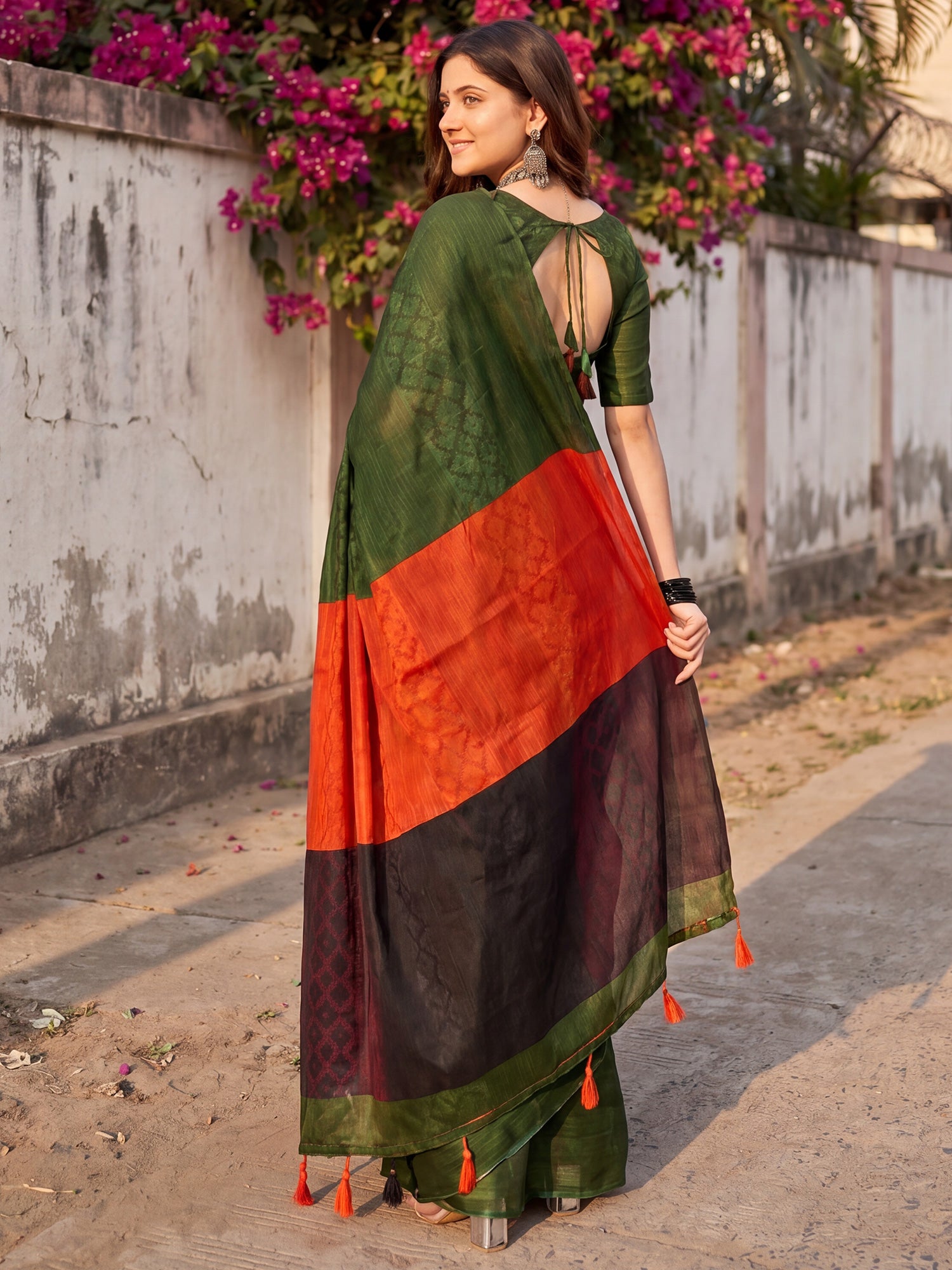 Green Cotton saree – detail view 1