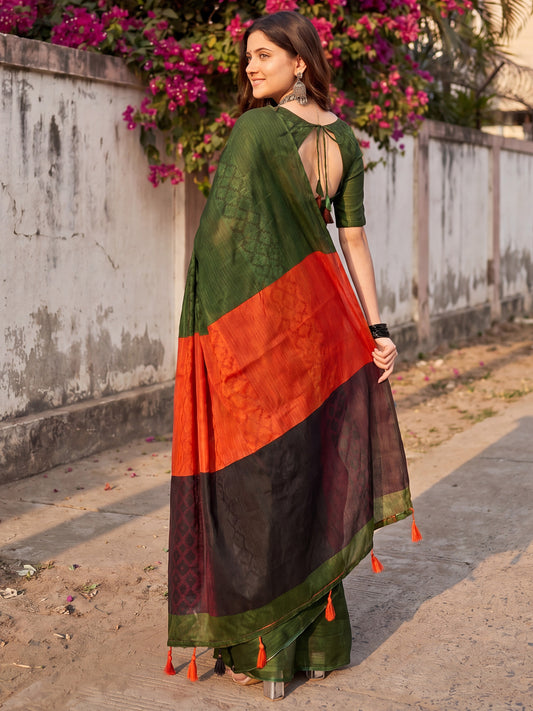 Green Cotton saree – detail view 1