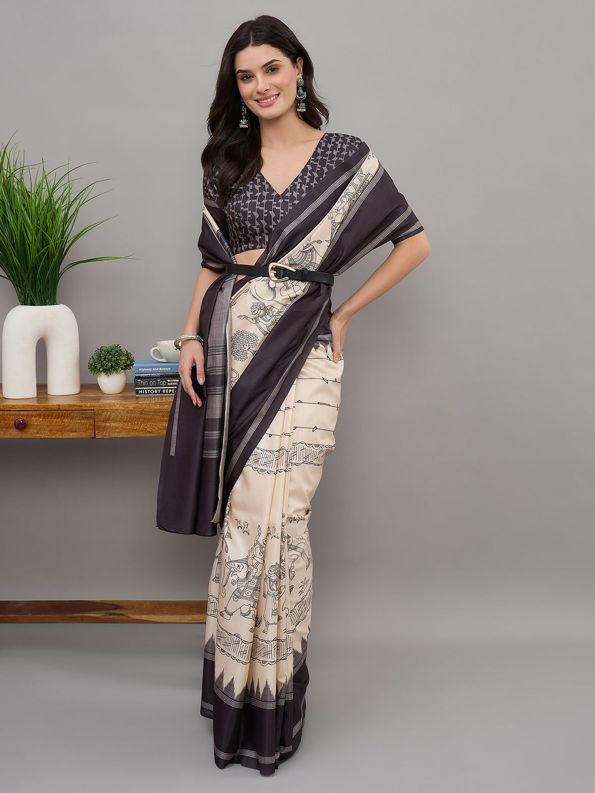 Off White soft silk saree view 5