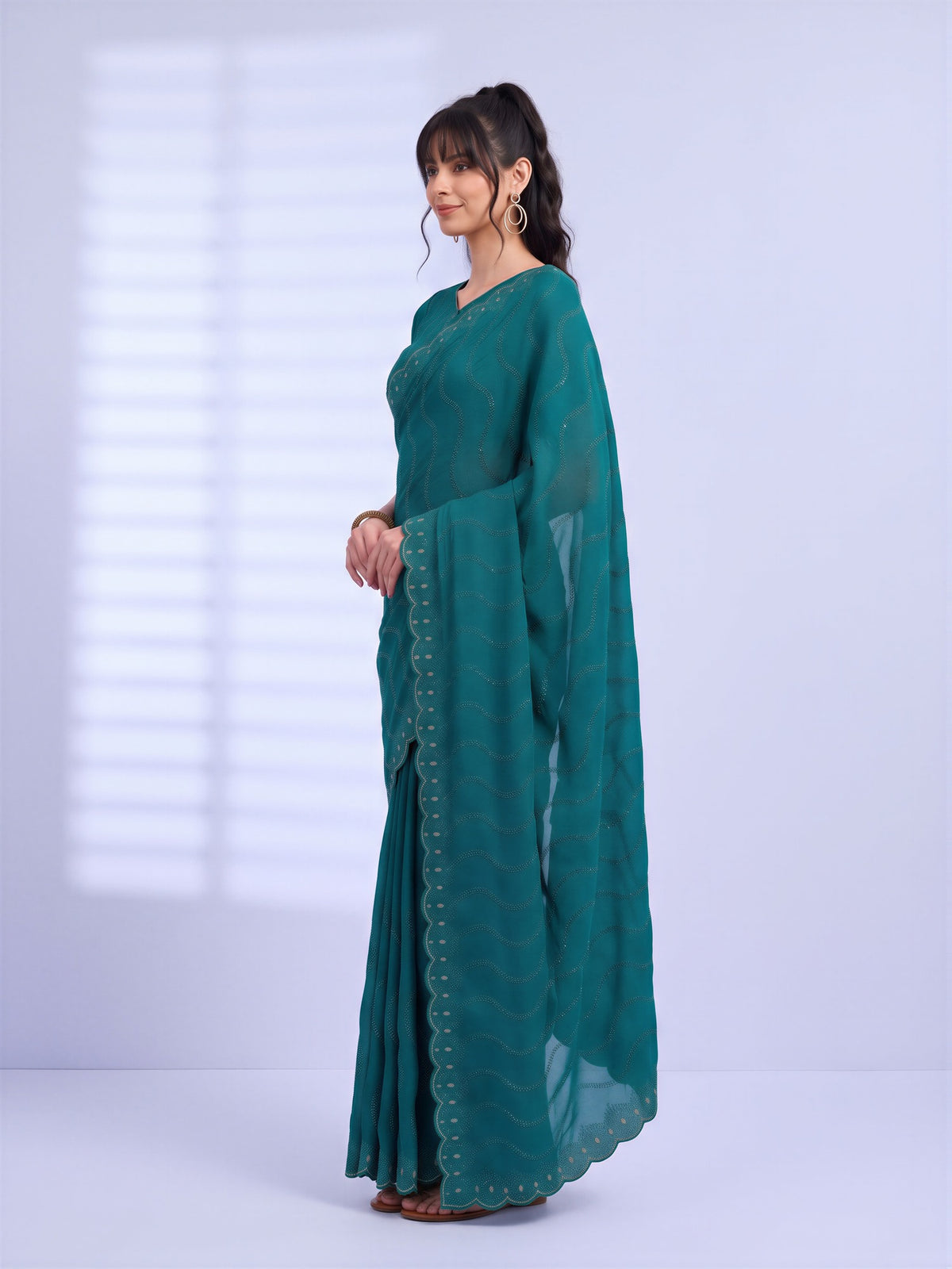 Teal Green Tissue saree – detail view 2