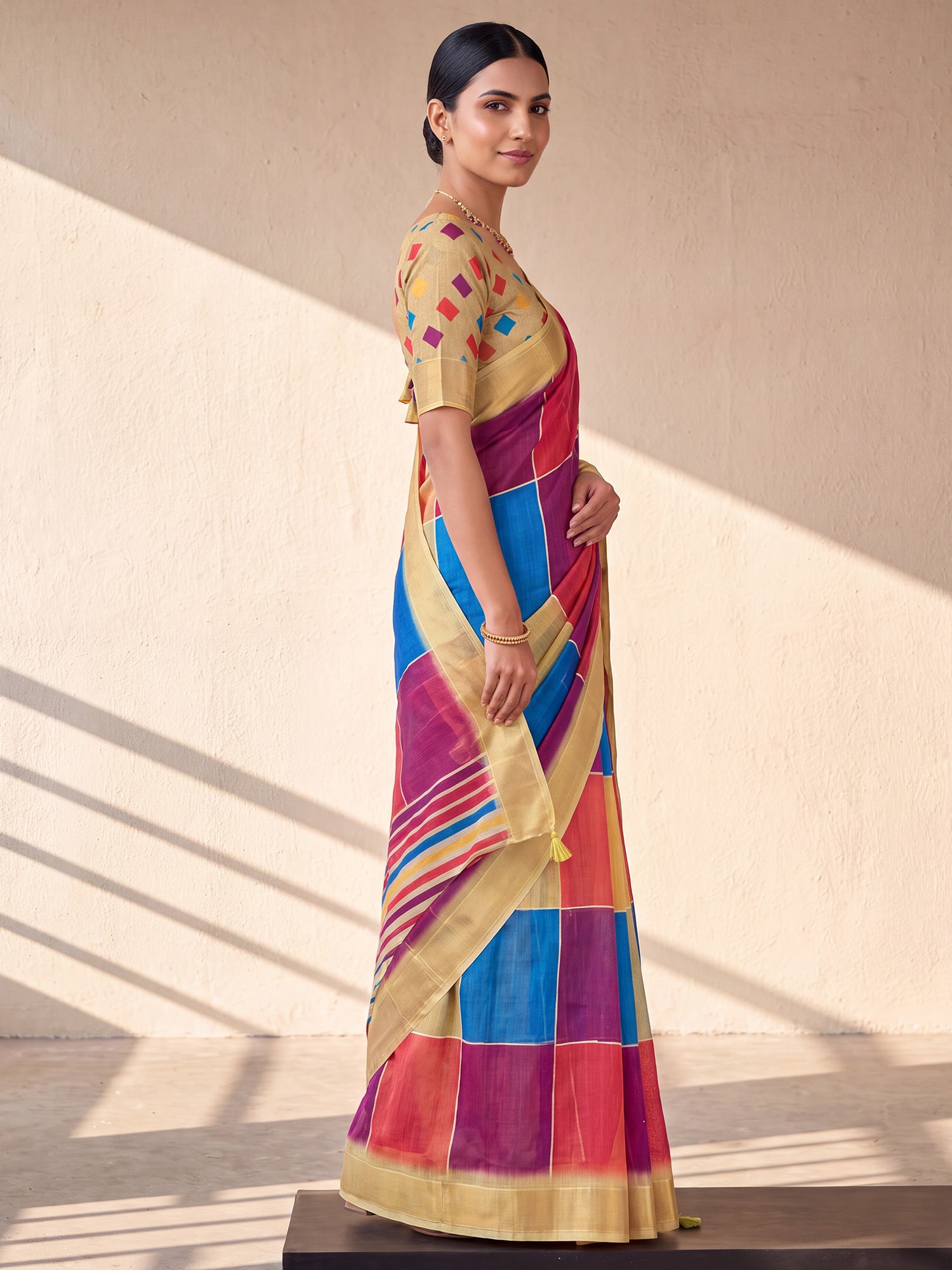 Multicolored Linen saree – detail view 2