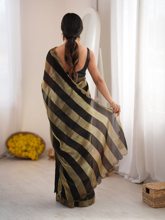 Black Satin saree – detail view 1