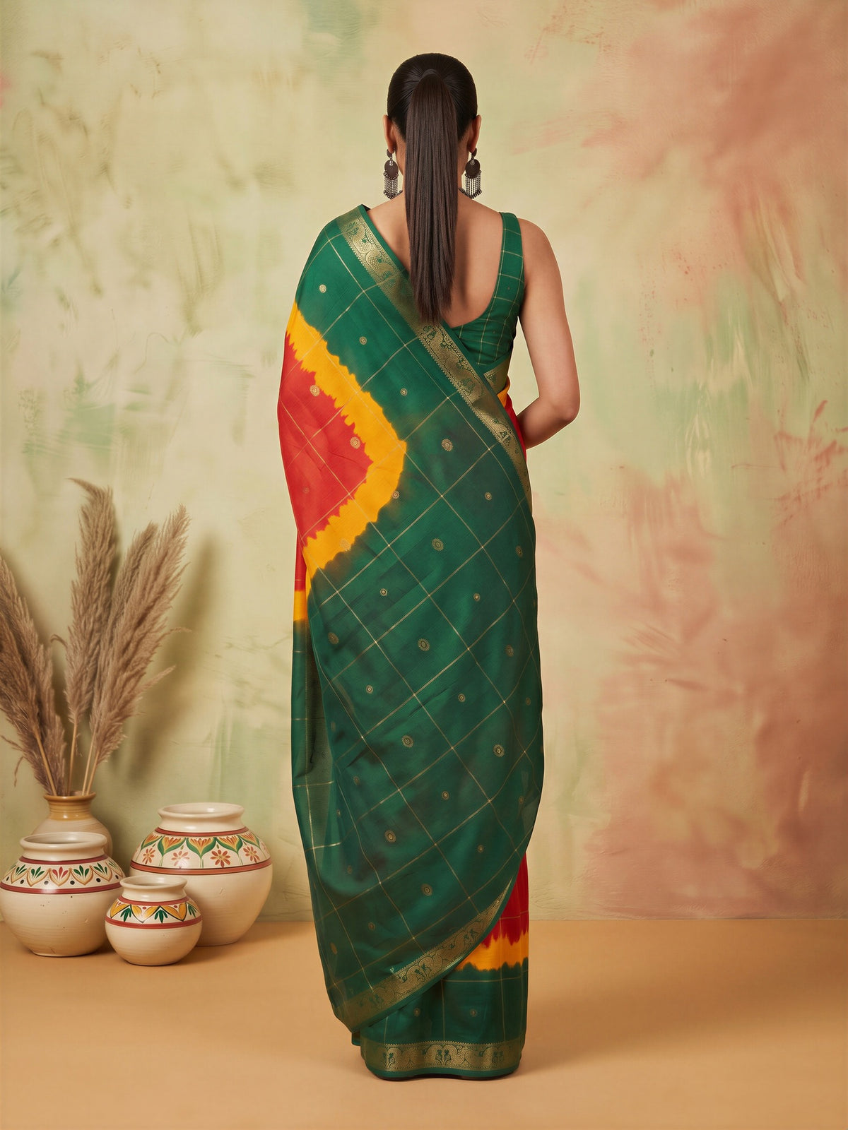 Multicolored Dola Silk saree – detail view 1