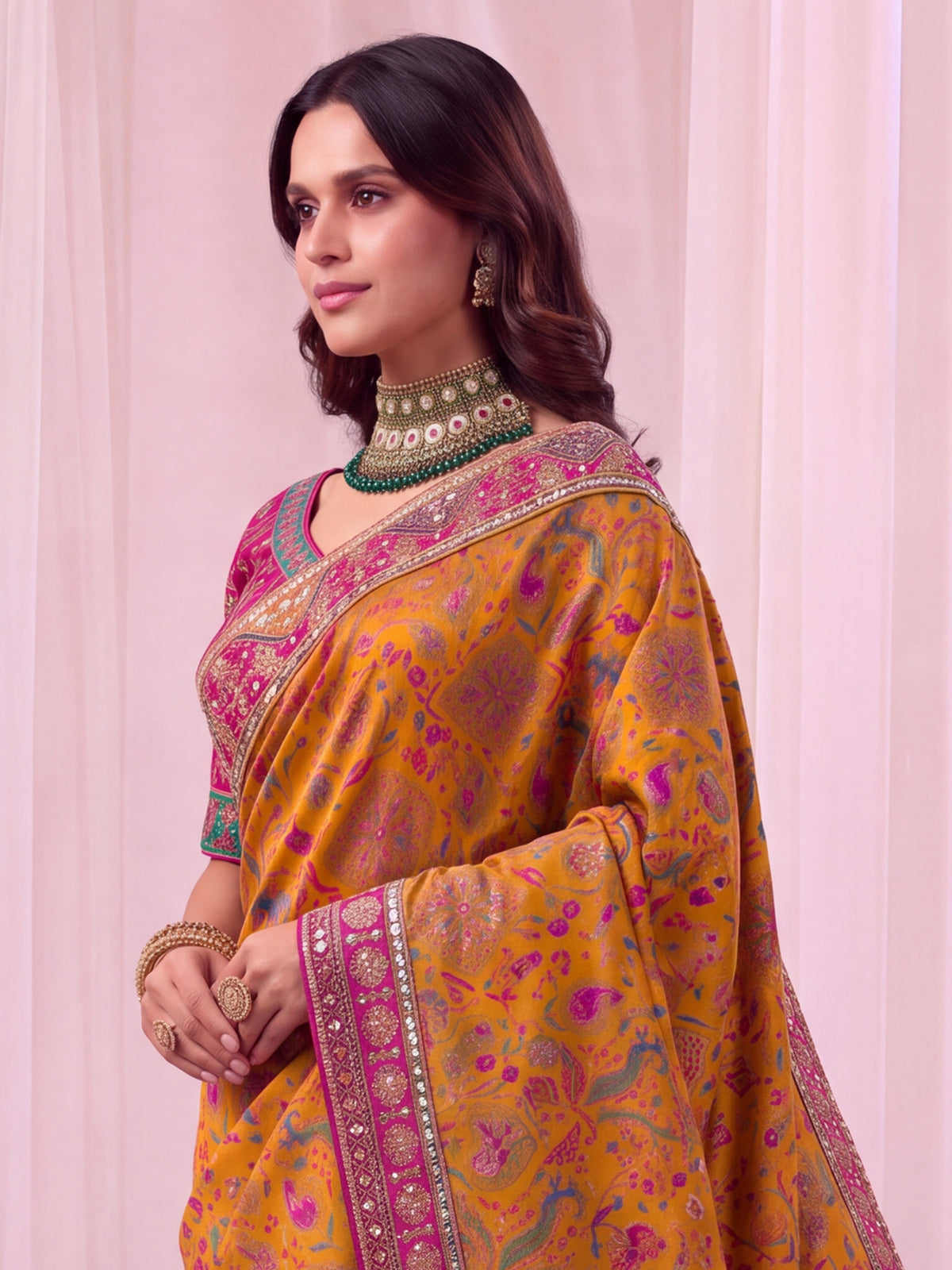 Mustard Silk Blend saree – detail view 4
