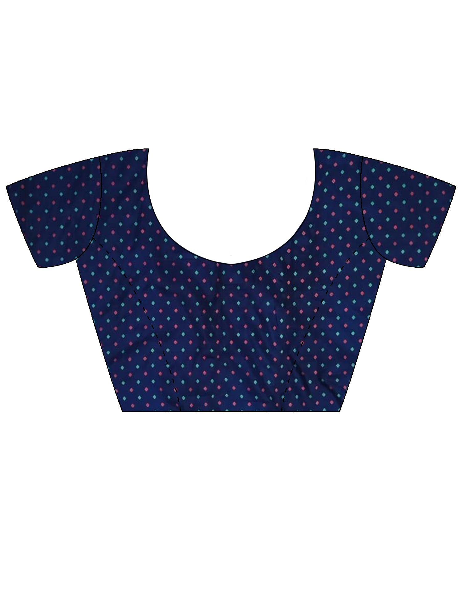 Unstitched navy blue silk blend blouse piece with ethnic motif design