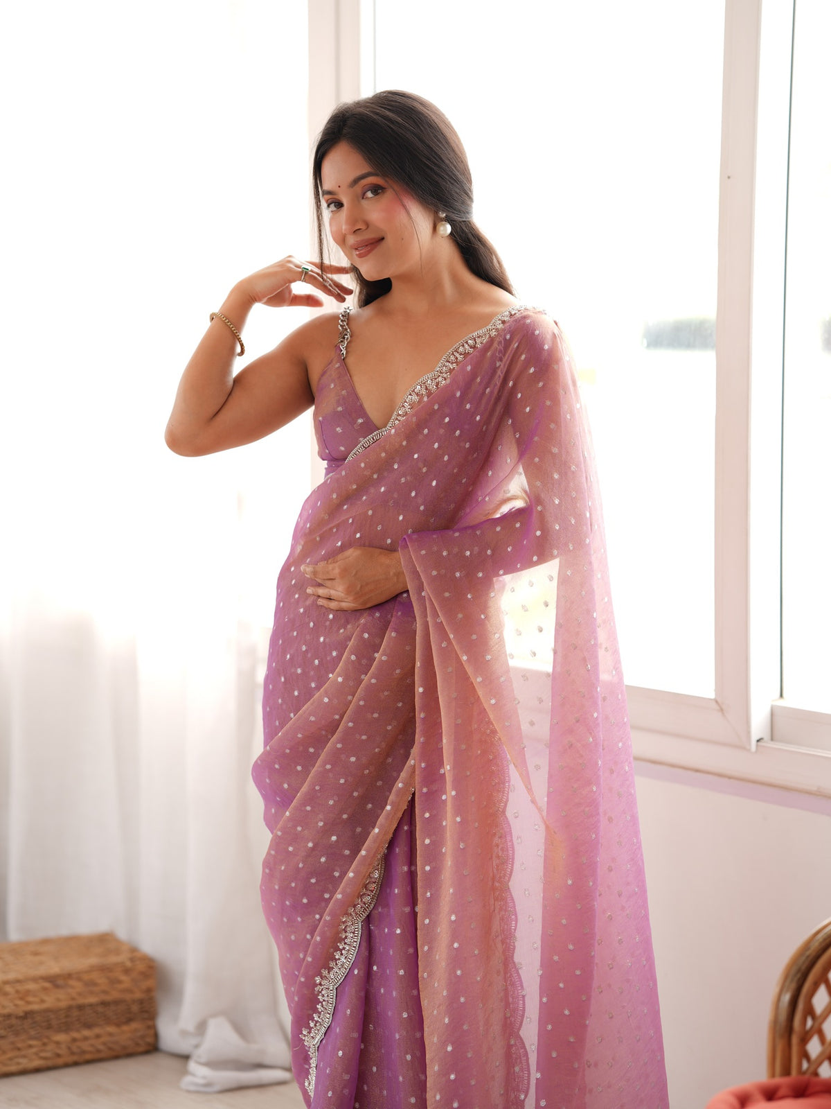 Mauve Silk Blend saree – detail view 2
