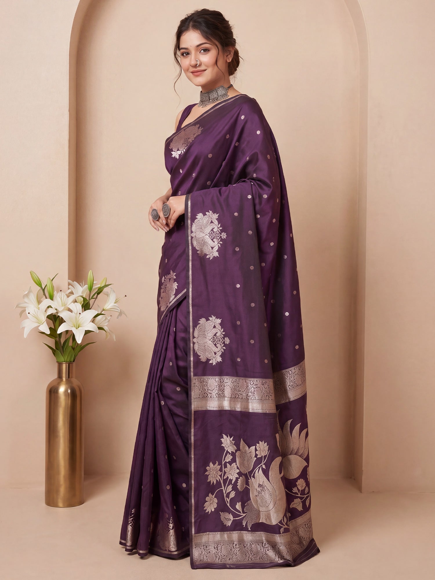 Wine Silk Blend saree – detail view 2