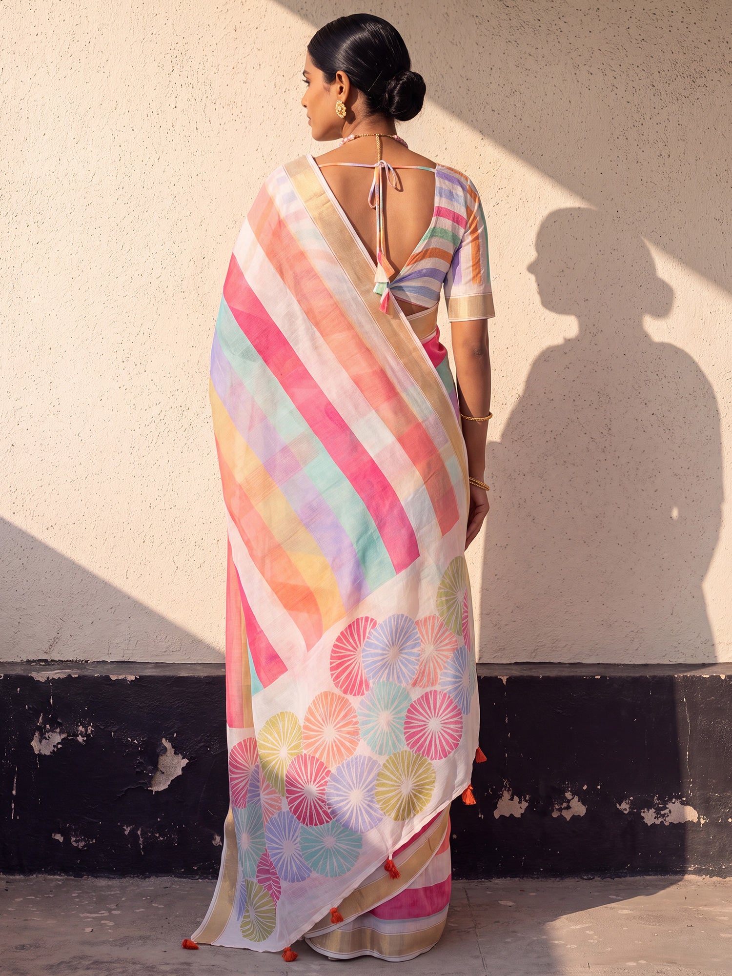 Multicolored Linen saree – detail view 1