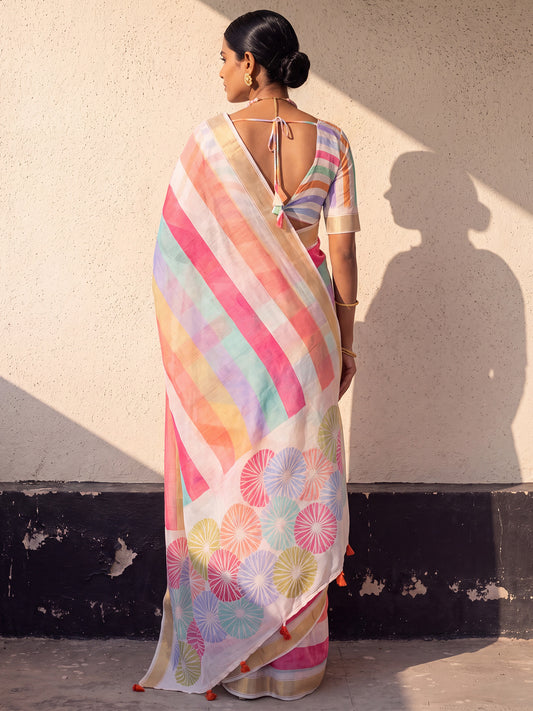 Multicolored Linen saree – detail view 1