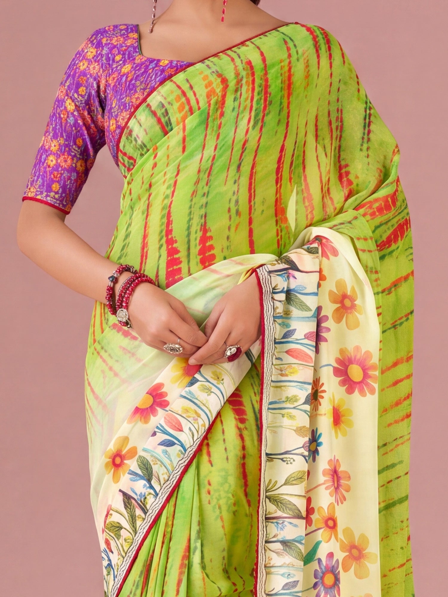 Light Green Georgette saree – detail view 4