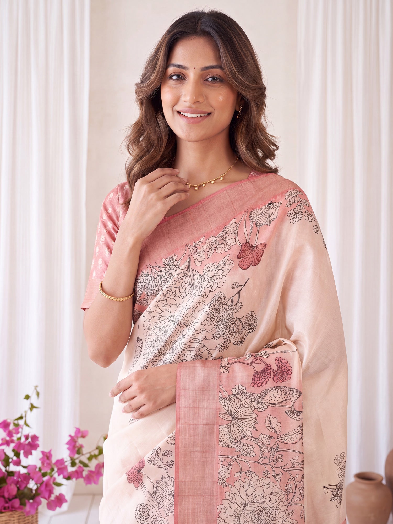 Off White Satin Silk saree – detail view 4
