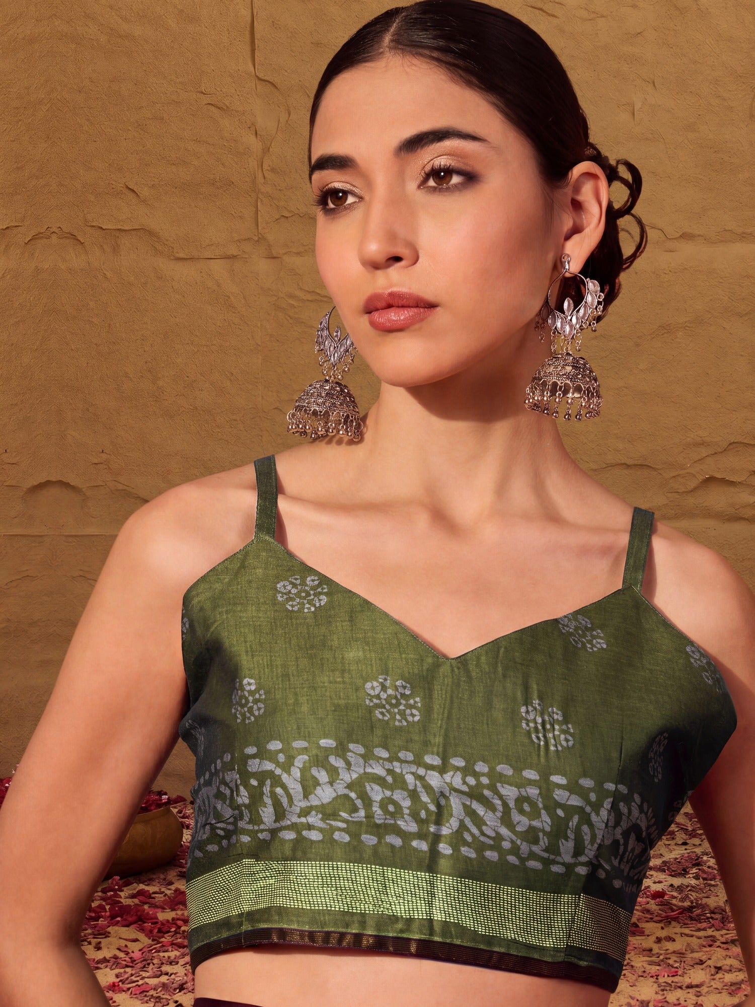 Olive Cotton saree – detail view 4