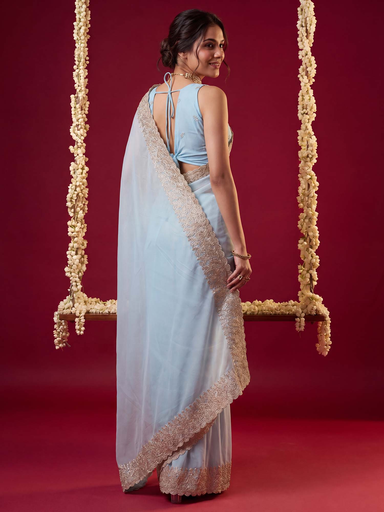 Light Blue Georgette saree – detail view 1