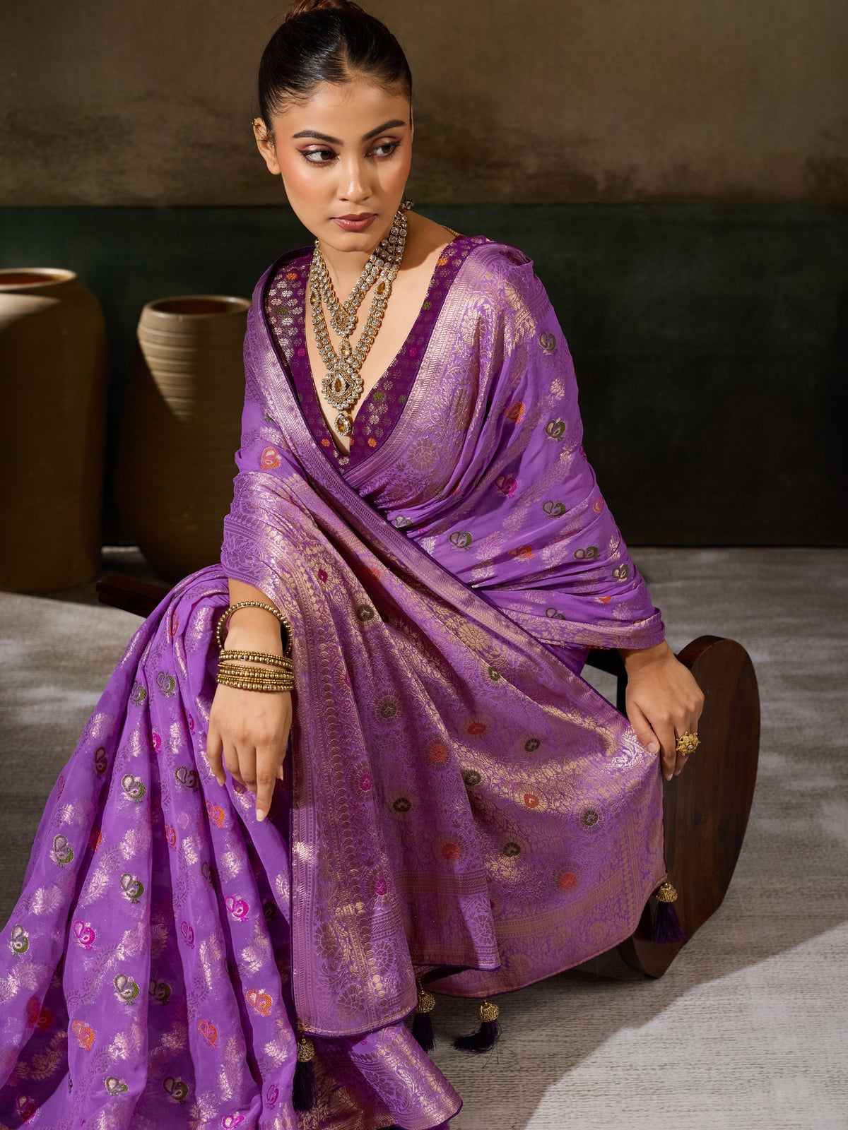 Lavender Georgette saree – detail view 5