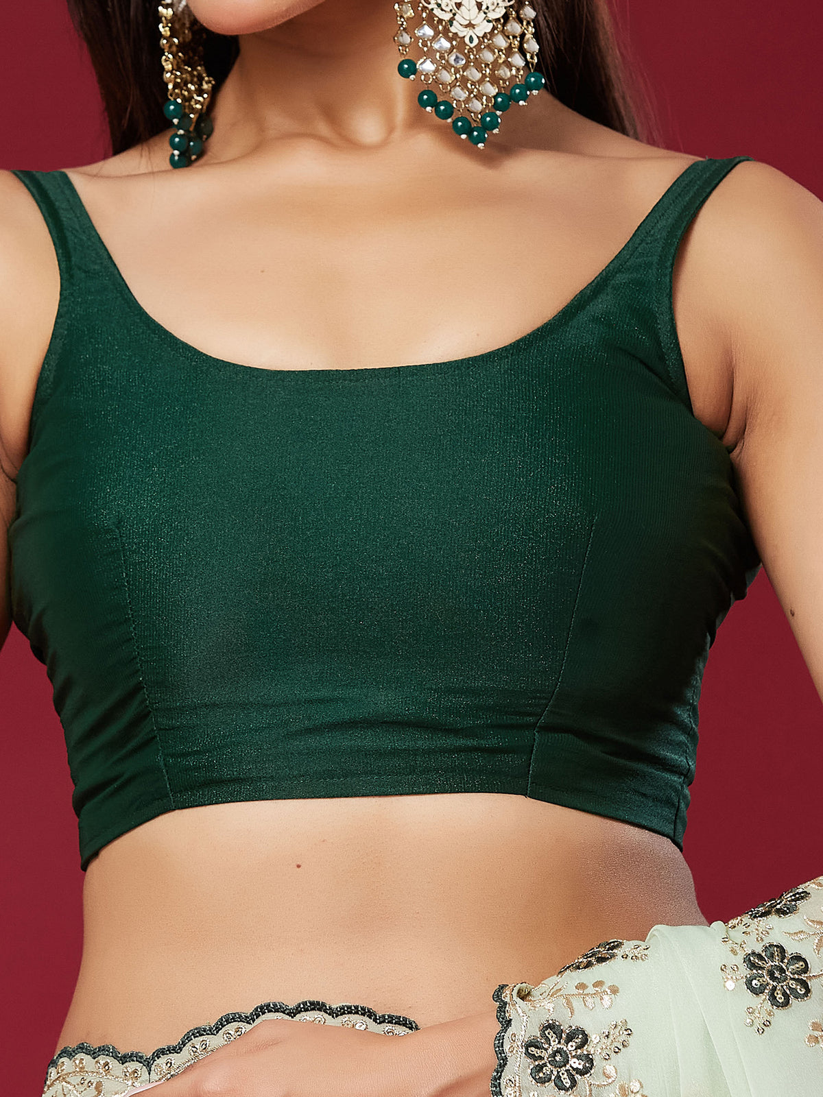Unstitched green georgette blouse piece with solid design