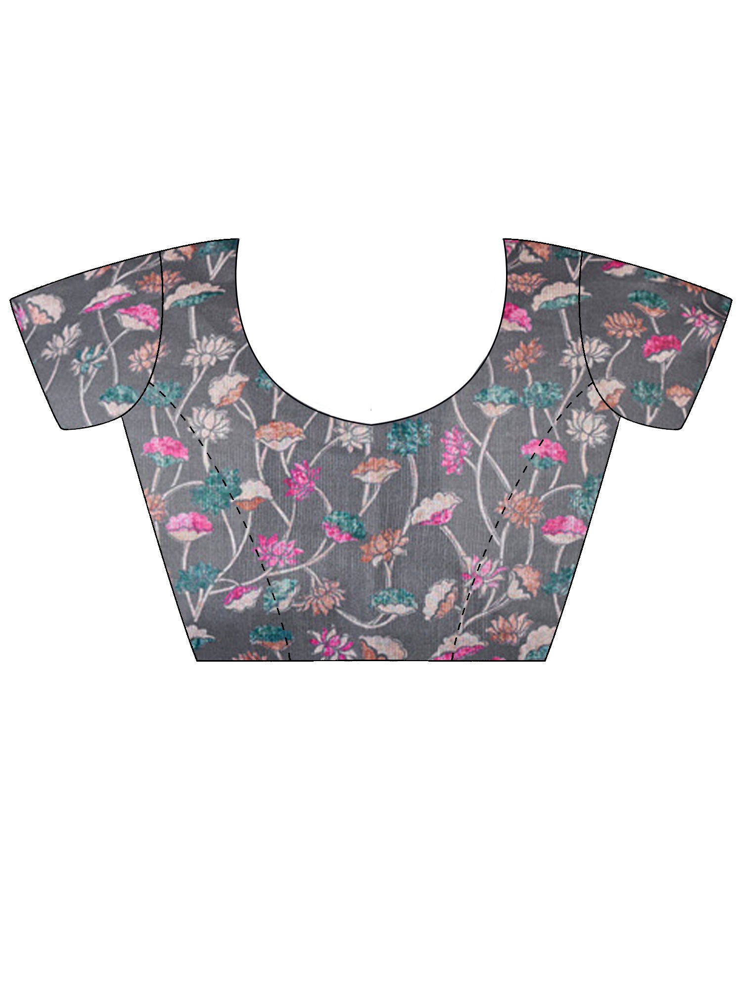 Unstitched grey linen blend blouse piece with botanical design