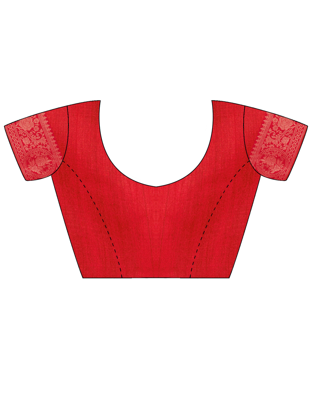 Unstitched red satin silk blouse piece with woven design design