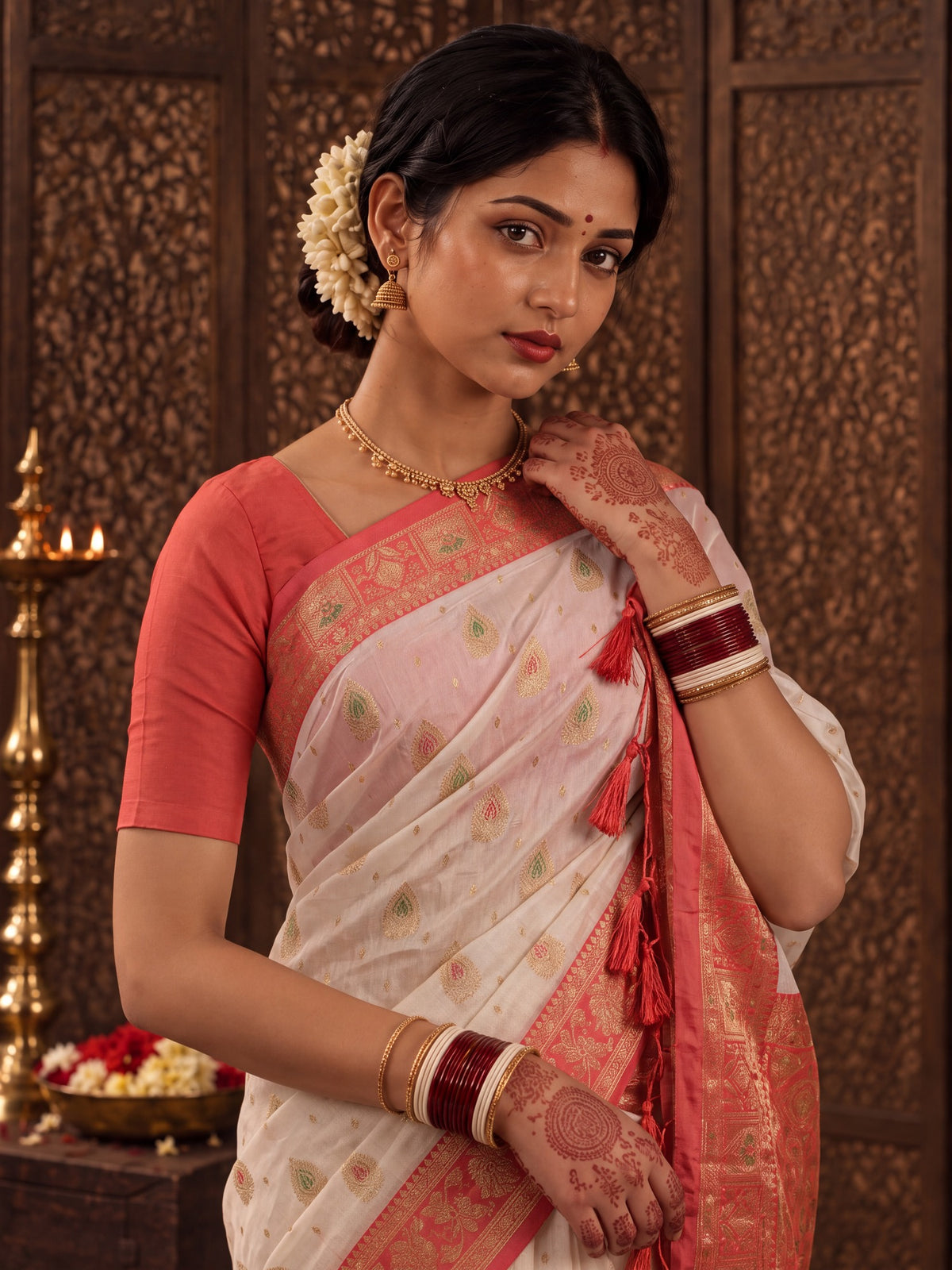 White Banarasi Silk saree – detail view 4