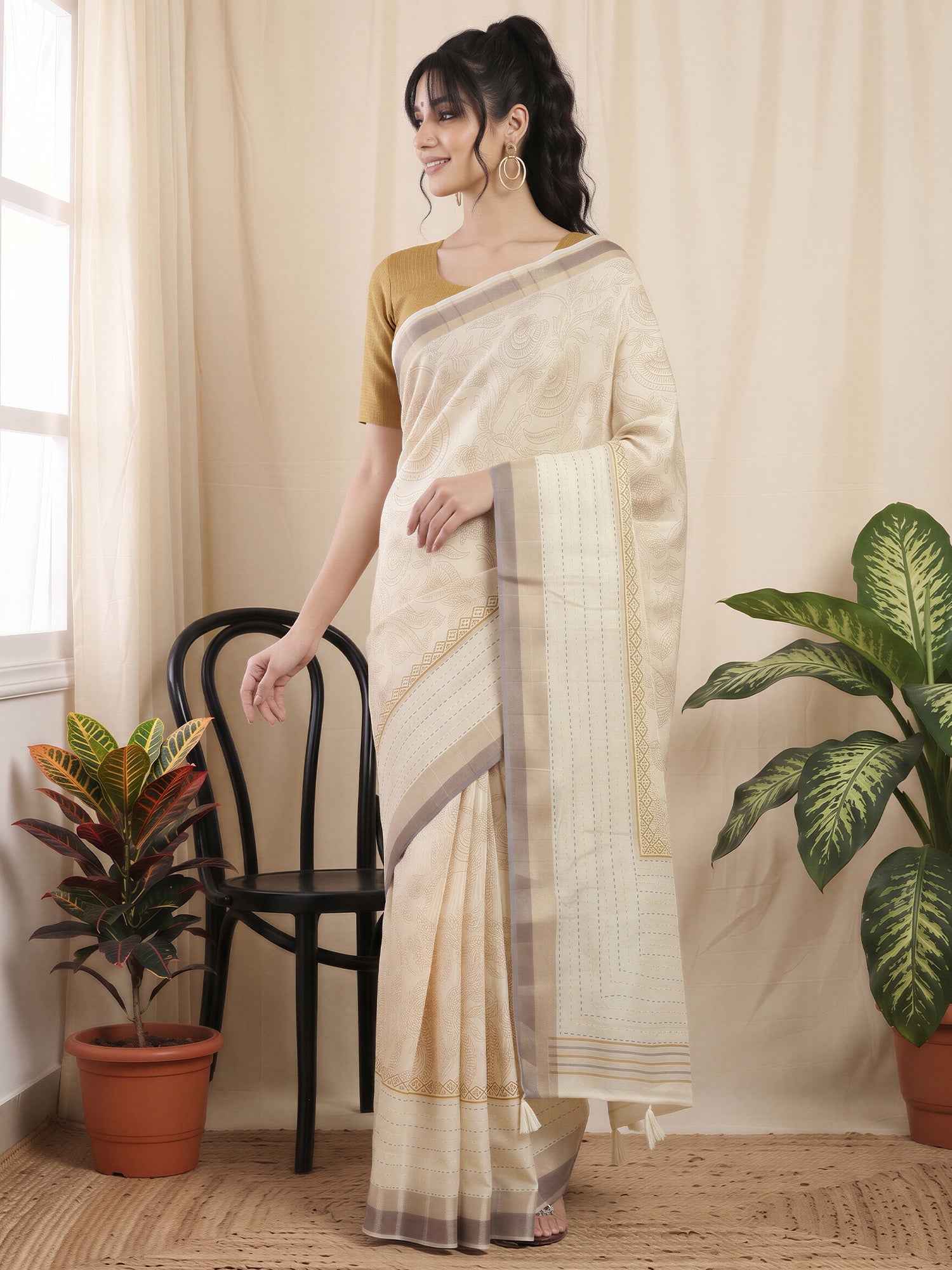 Off White Cotton Silk saree – detail view 2