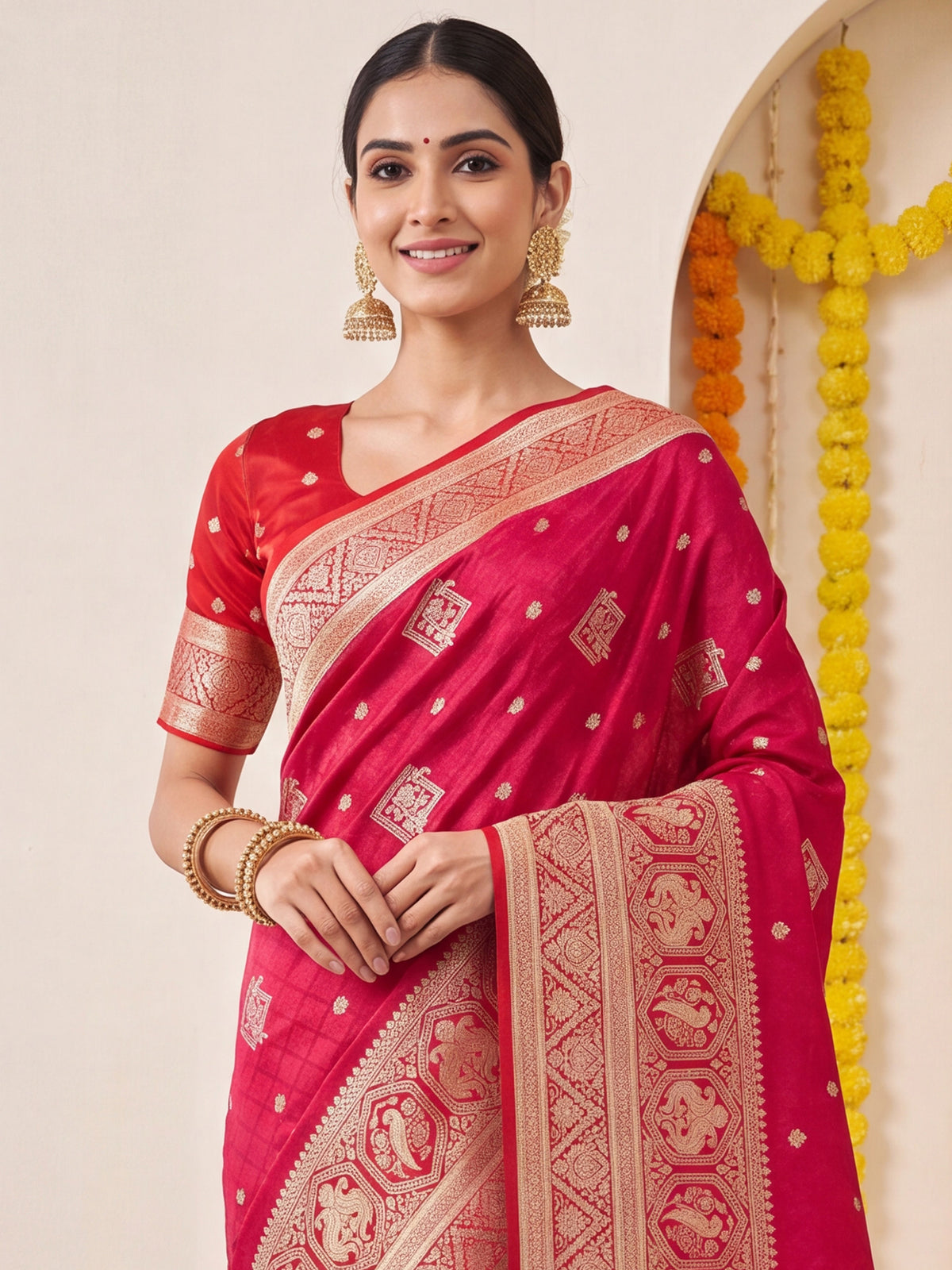 Pink Satin Silk saree – detail view 4