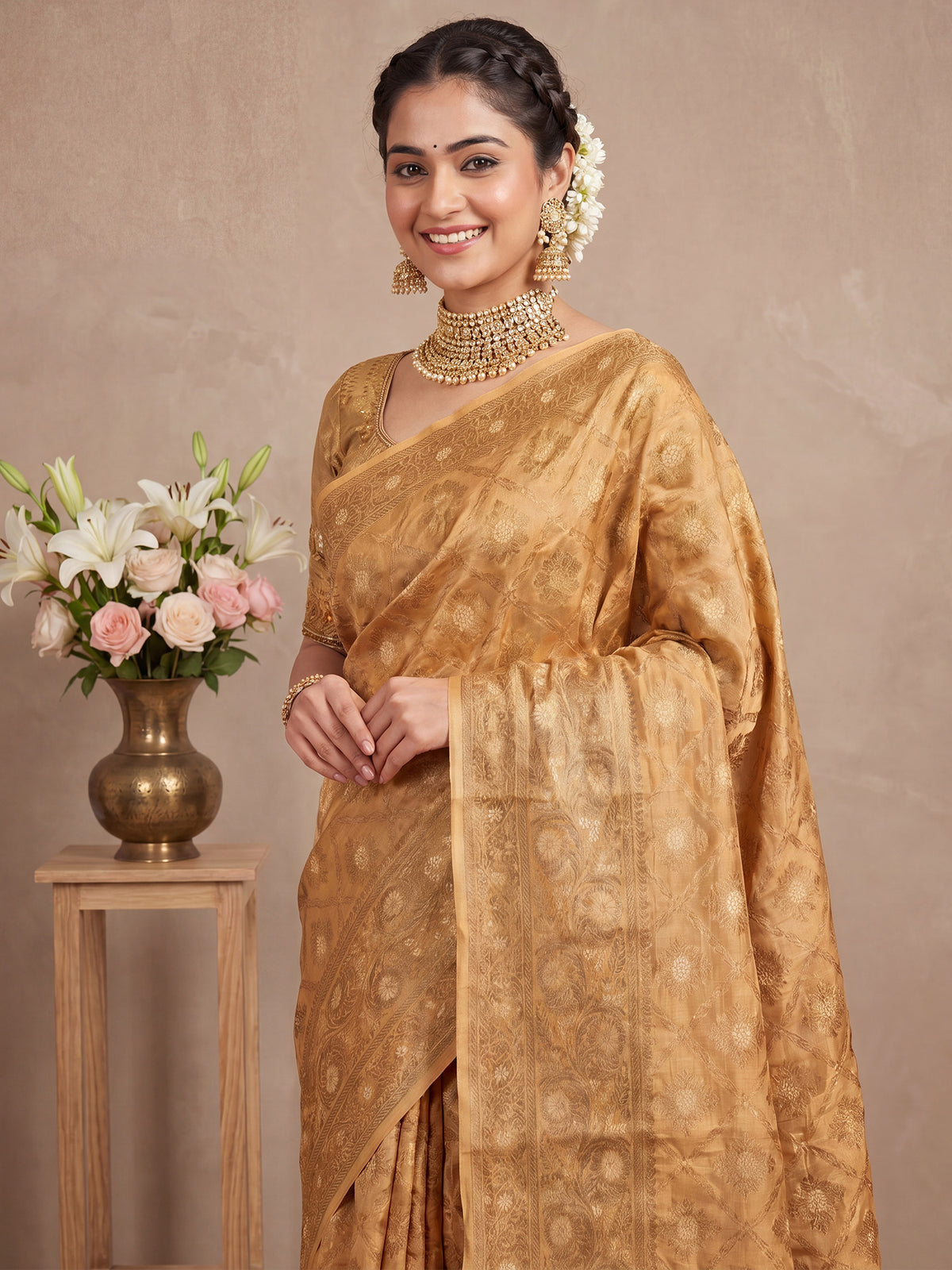 Mustard Silk Blend saree – detail view 4