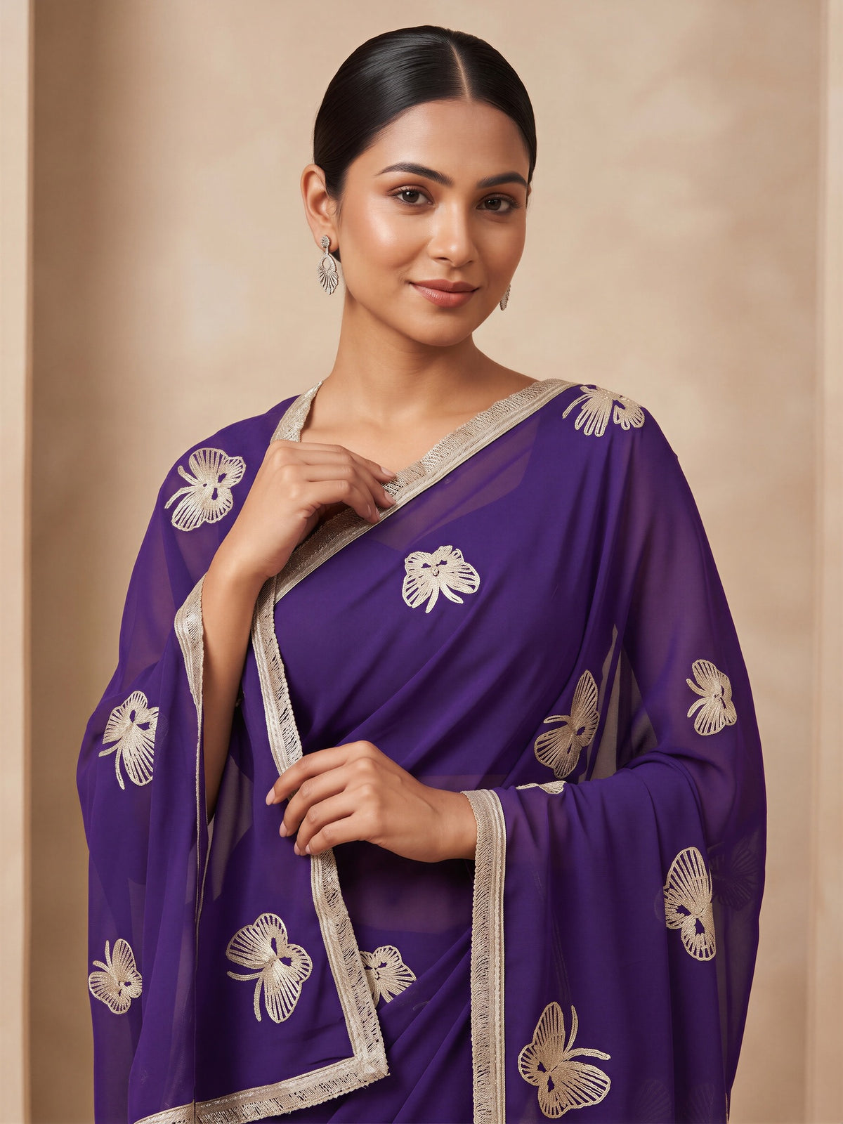 Purple Georgette saree – detail view 4