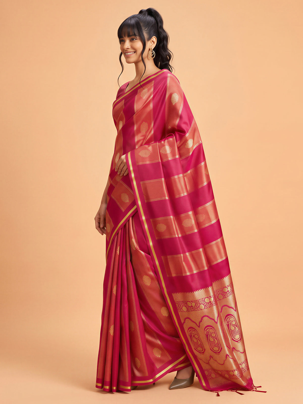Red Satin saree – detail view 2
