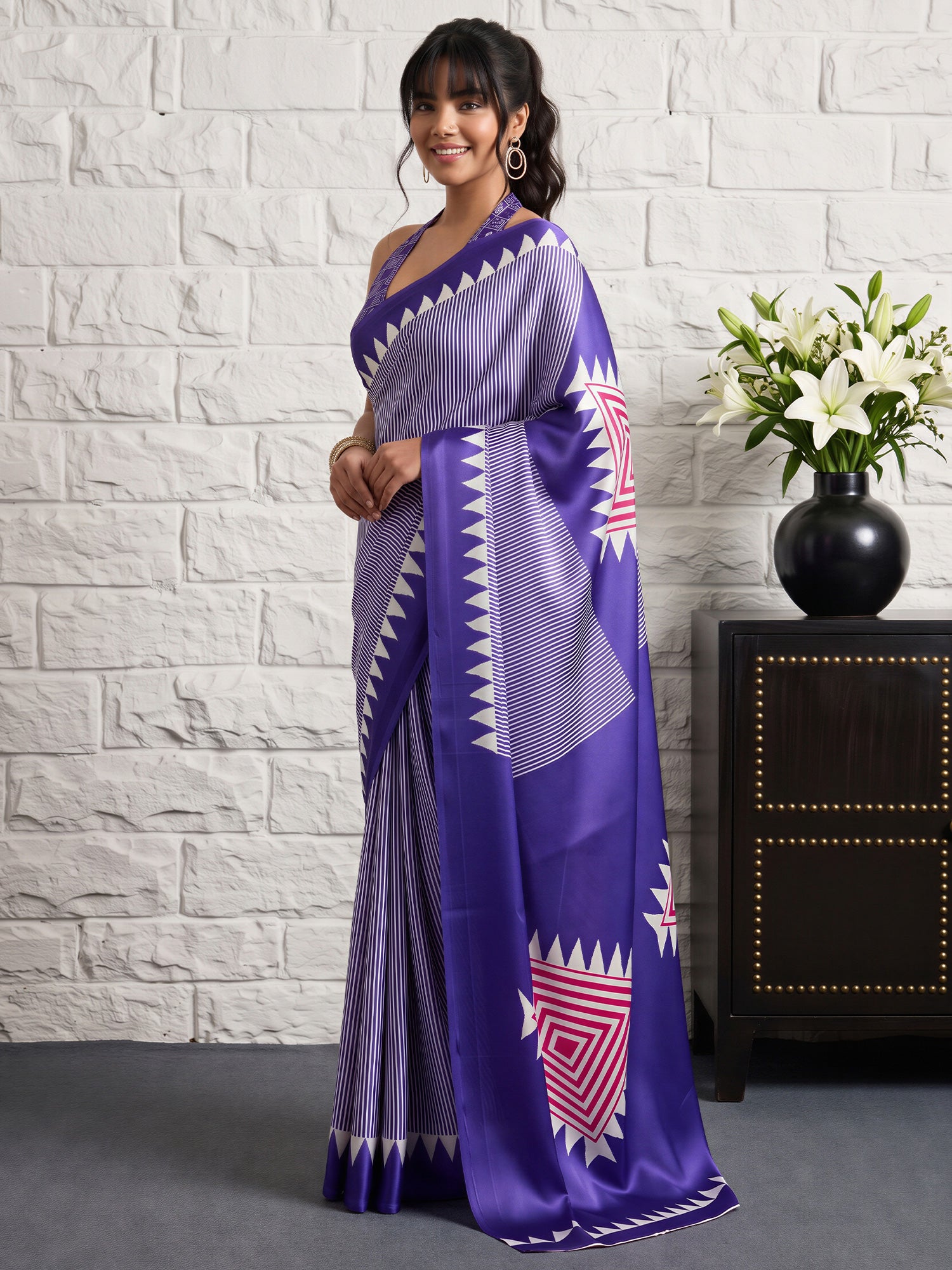 Violet Satin Silk saree – detail view 2