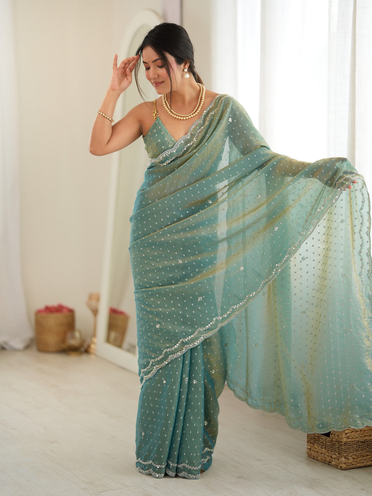 Light Blue Georgette saree – detail view 2