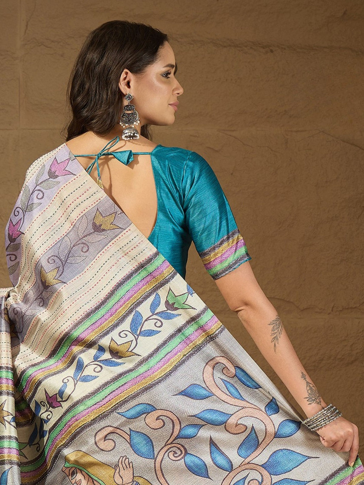 Multicolored art silk saree view 4