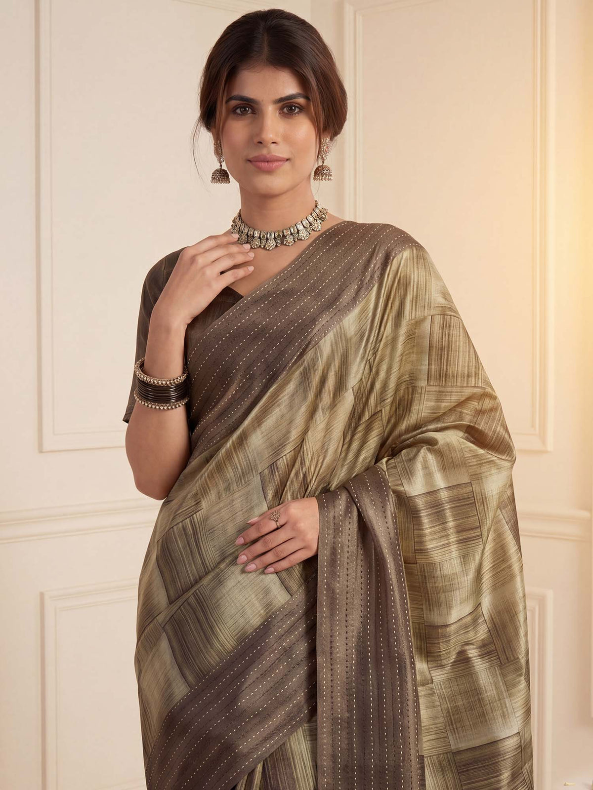 Olive Cotton Silk saree – detail view 4