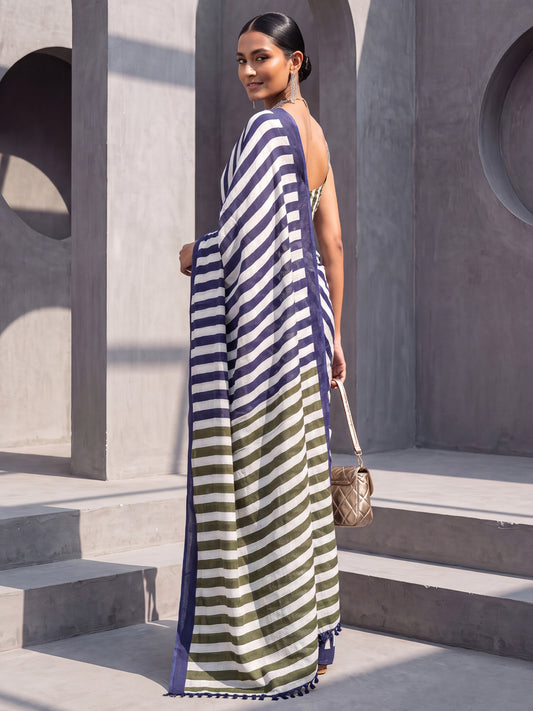 Navy Blue Cotton saree – detail view 1