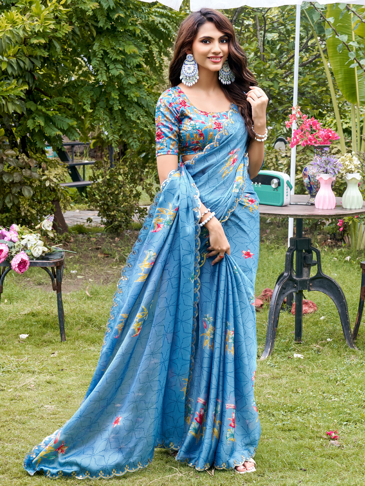 Light Blue Chiffon saree – detail view 1