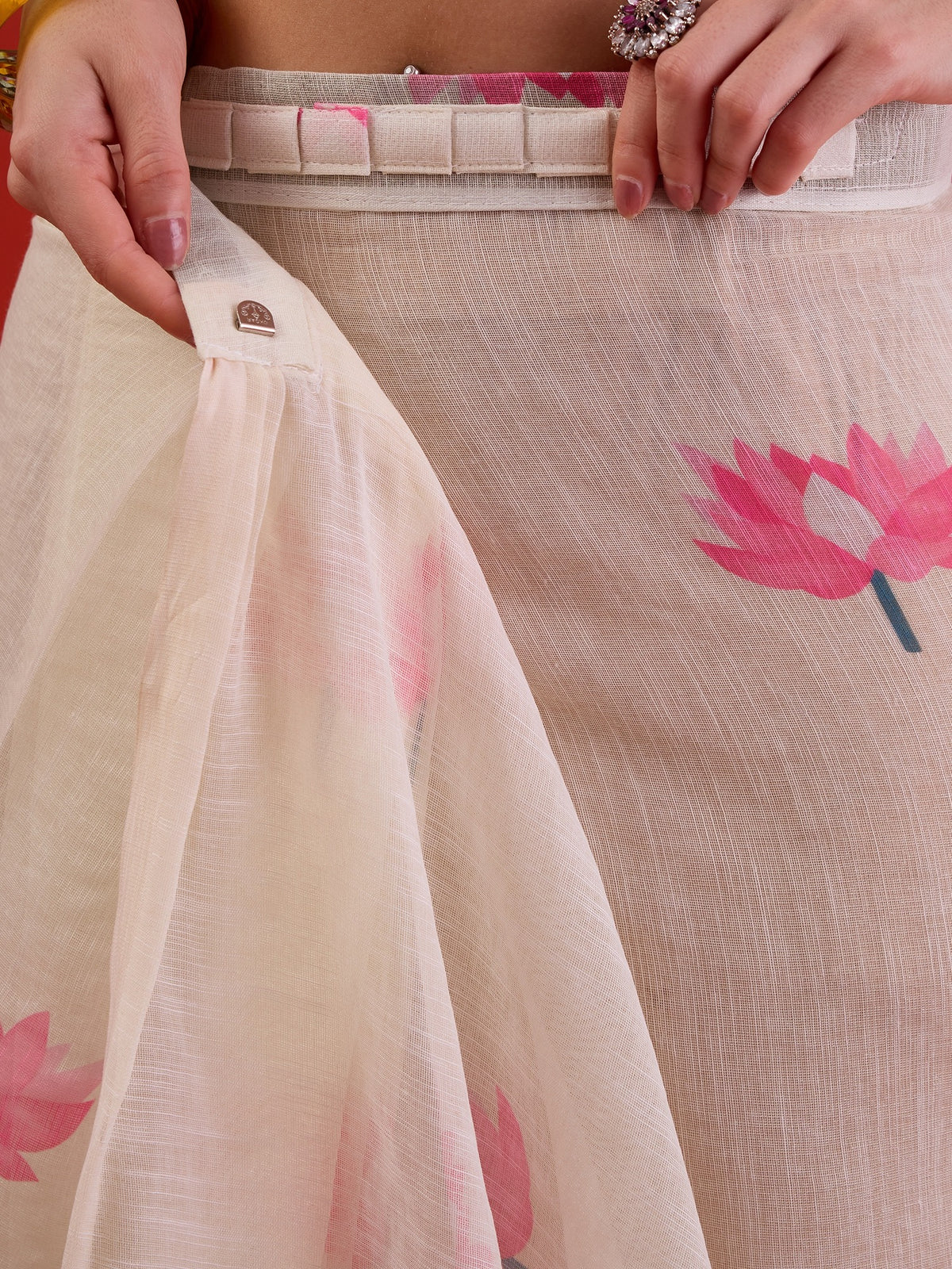 White Chanderi Cotton saree – detail view 5