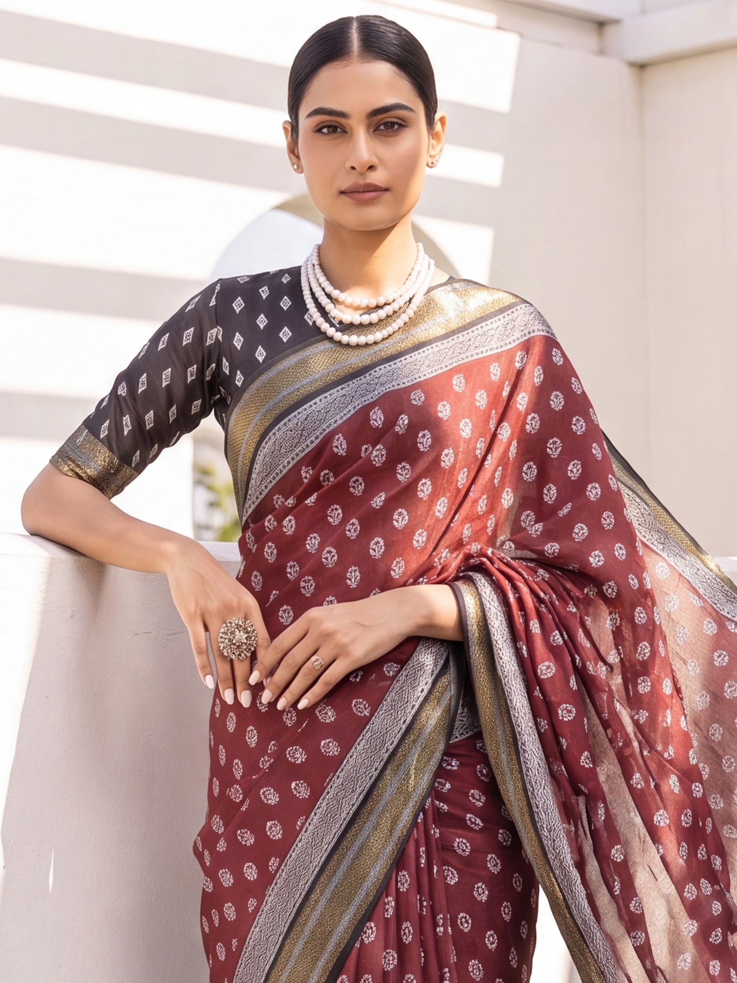 Maroon Cotton saree – detail view 4