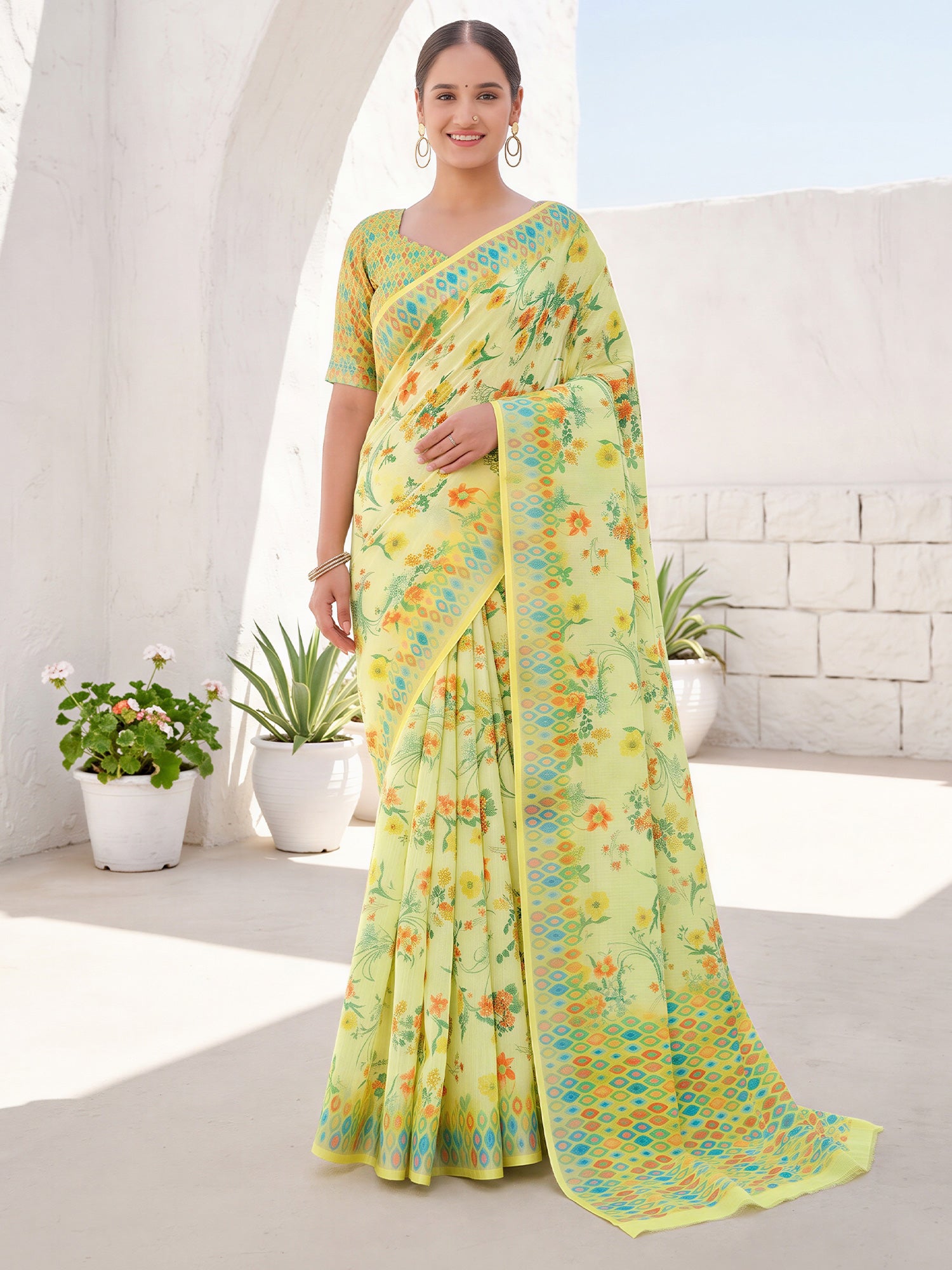 Light Green Cotton Linen saree – detail view 3