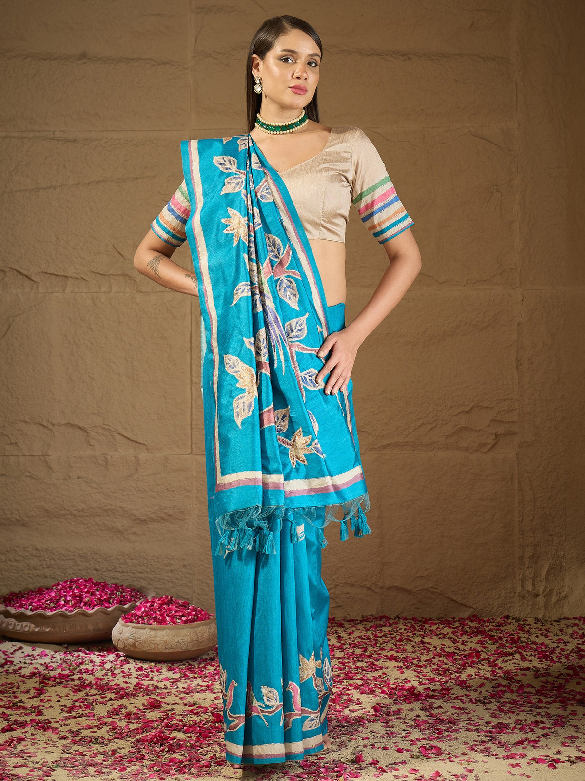 Turquoise Blue art silk saree view 7