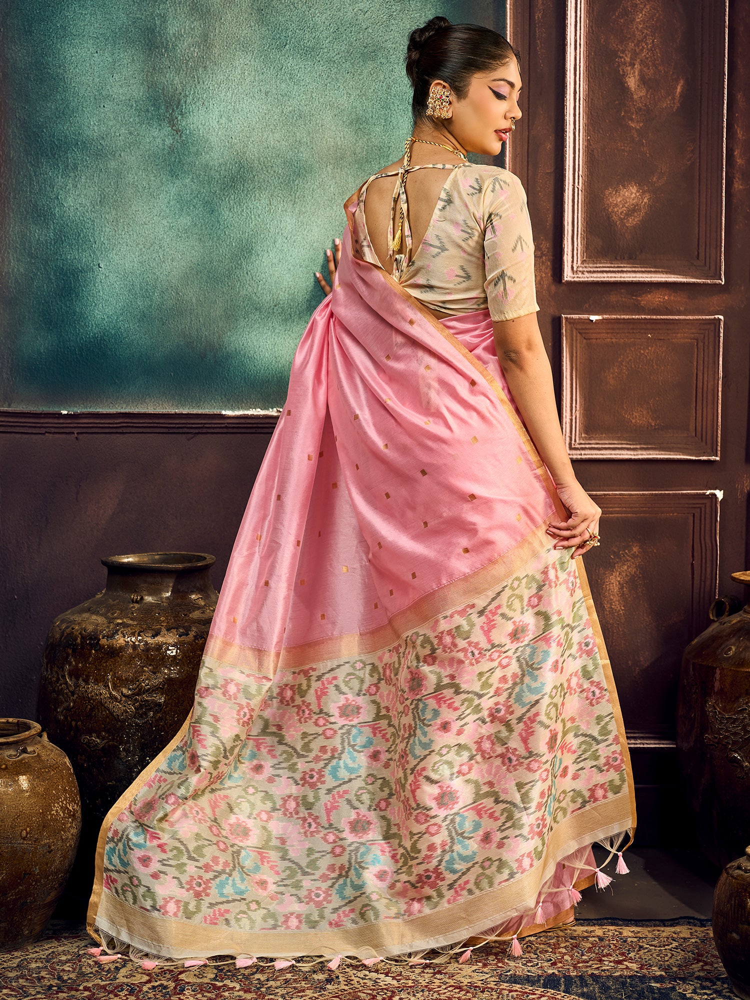 Pink Cotton Silk saree – detail view 1