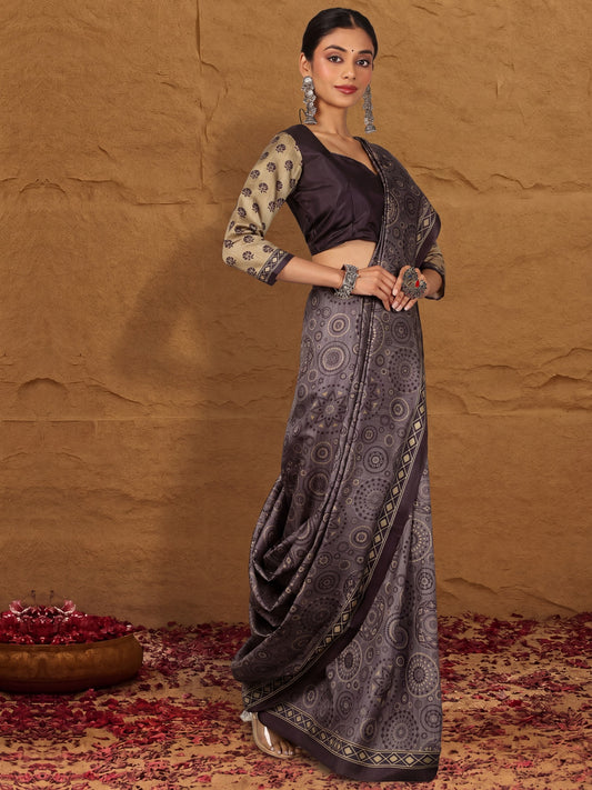 Grey Silk Blend saree – detail view 1