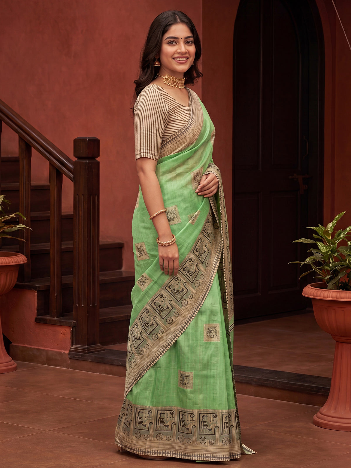 Mint Green Bhagalpuri Silk saree – detail view 2