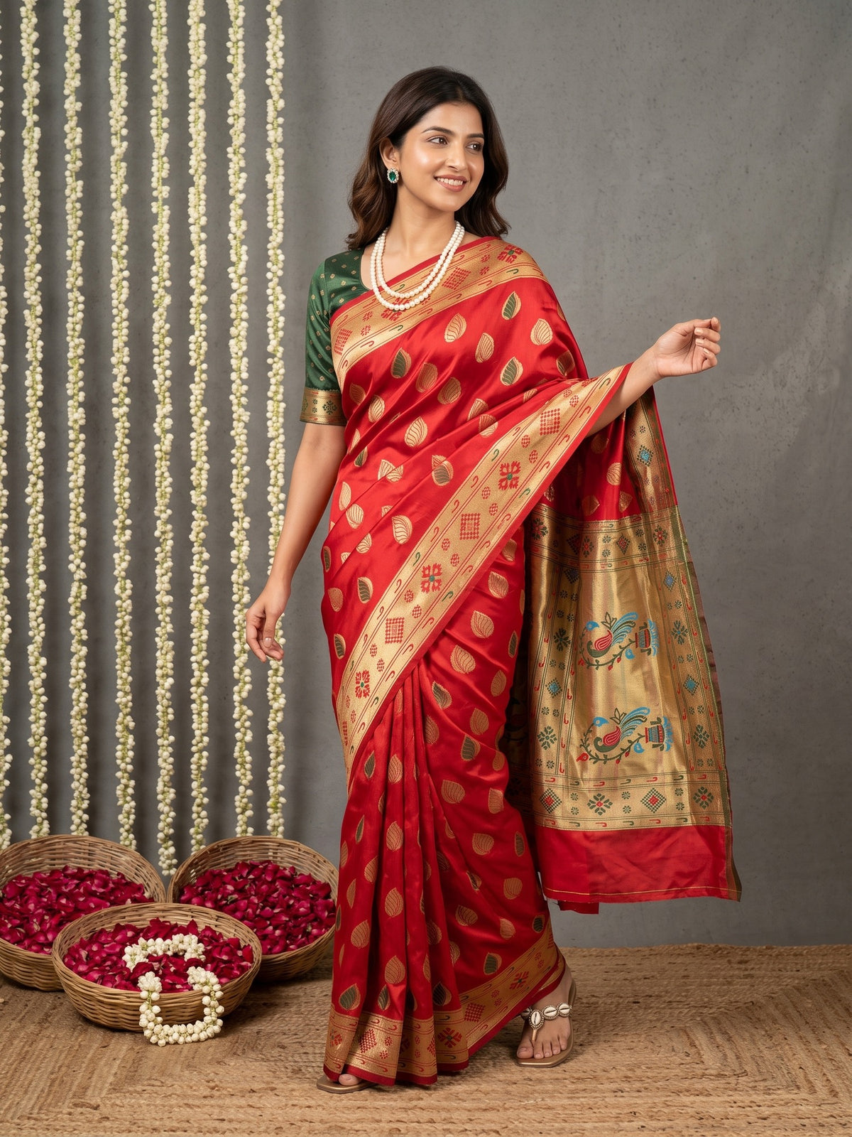 Red Silk Blend saree – detail view 3