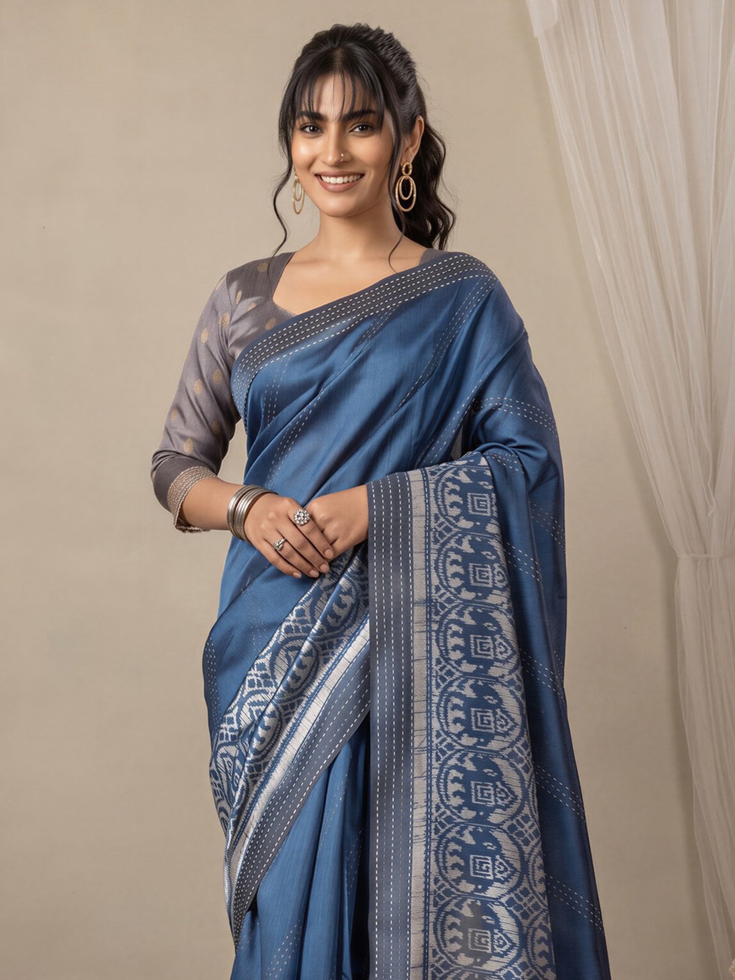Blue Silk Cotton saree – detail view 3