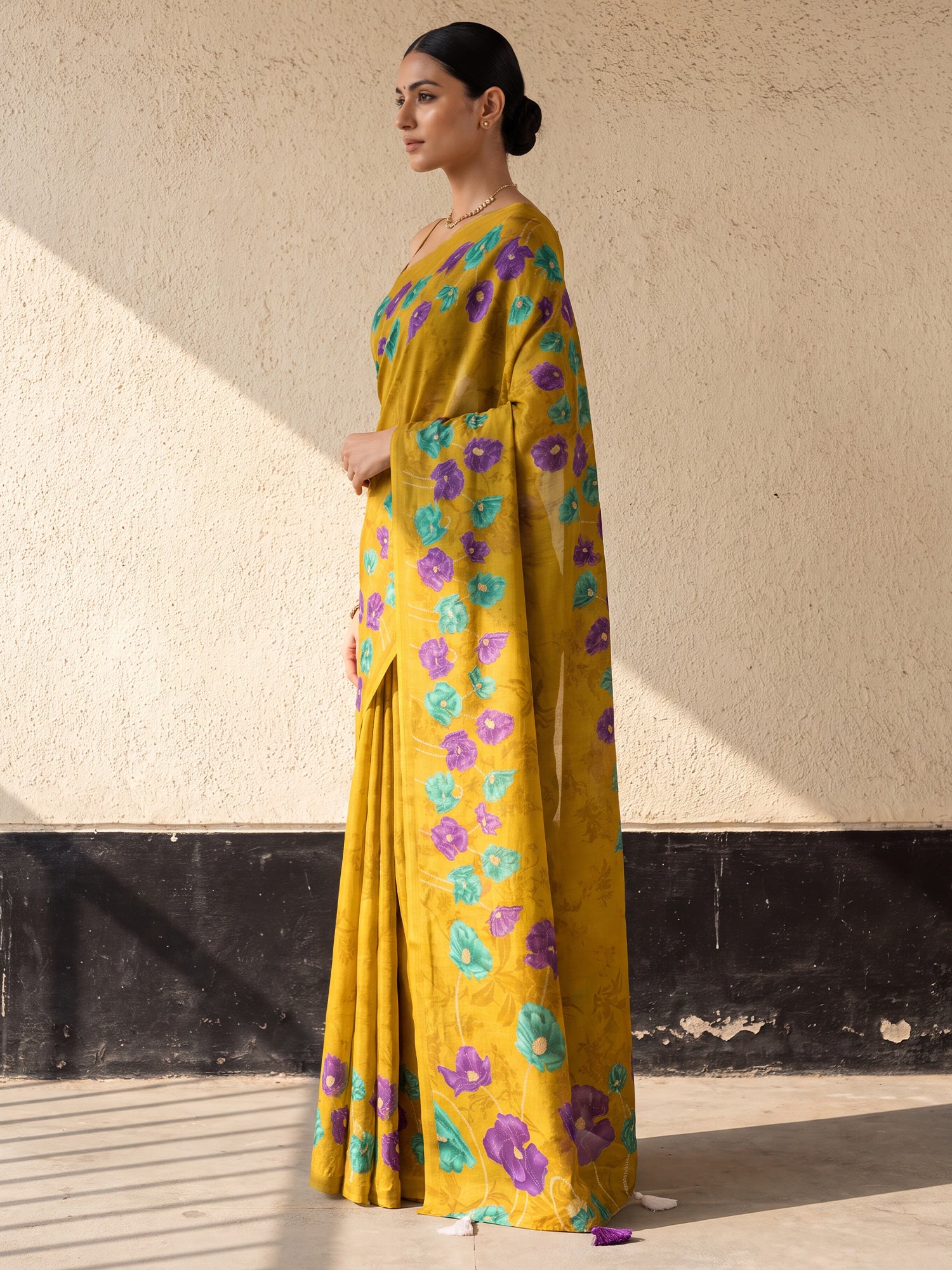 Mustard Cotton saree – detail view 2