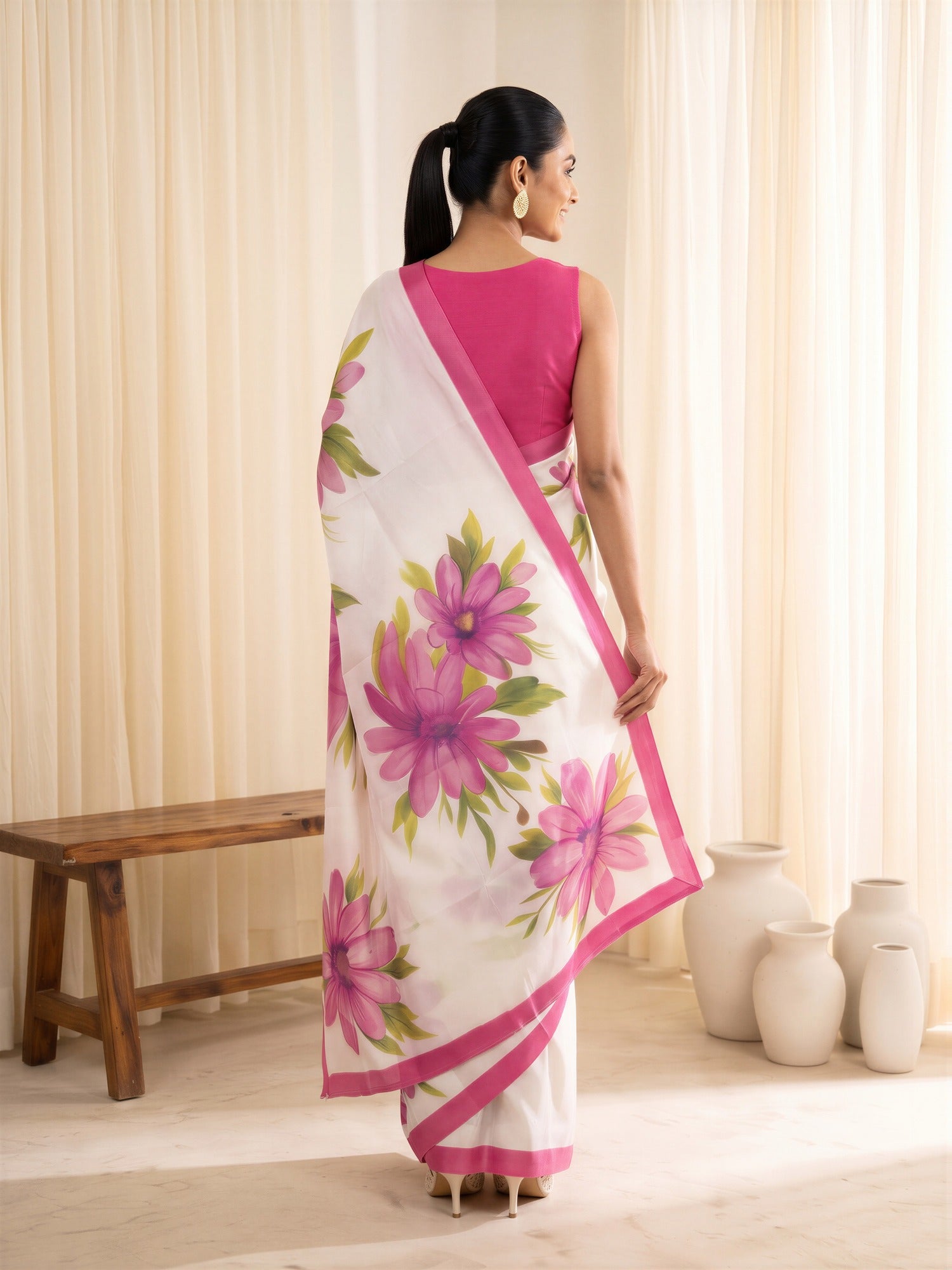 Pink Chiffon saree – detail view 1