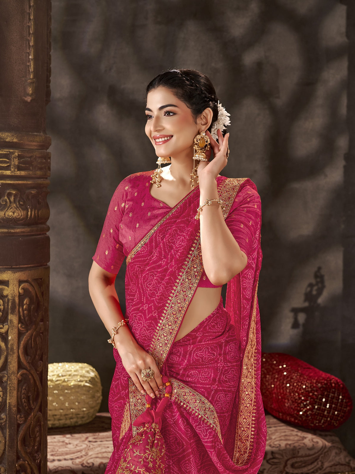 Pink Chiffon saree – detail view 3