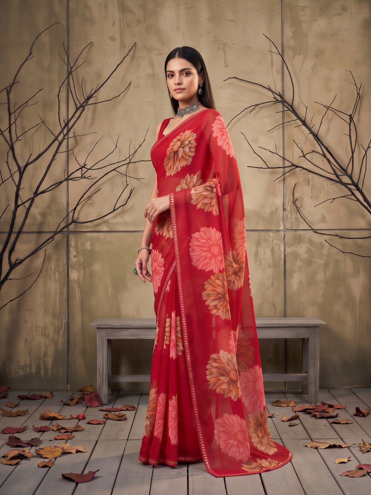 Pink Georgette saree – detail view 3