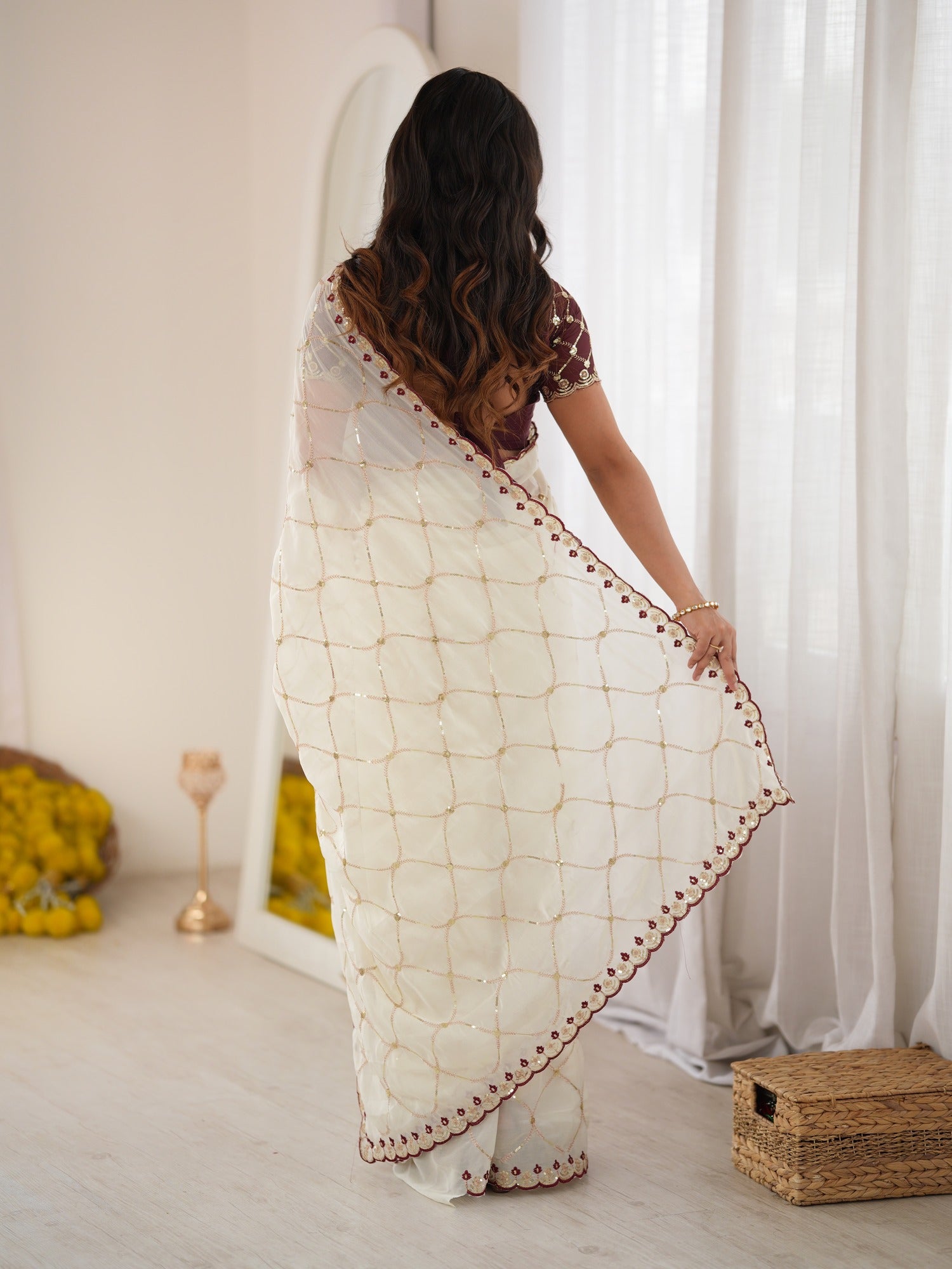 Off White Georgette saree – detail view 1