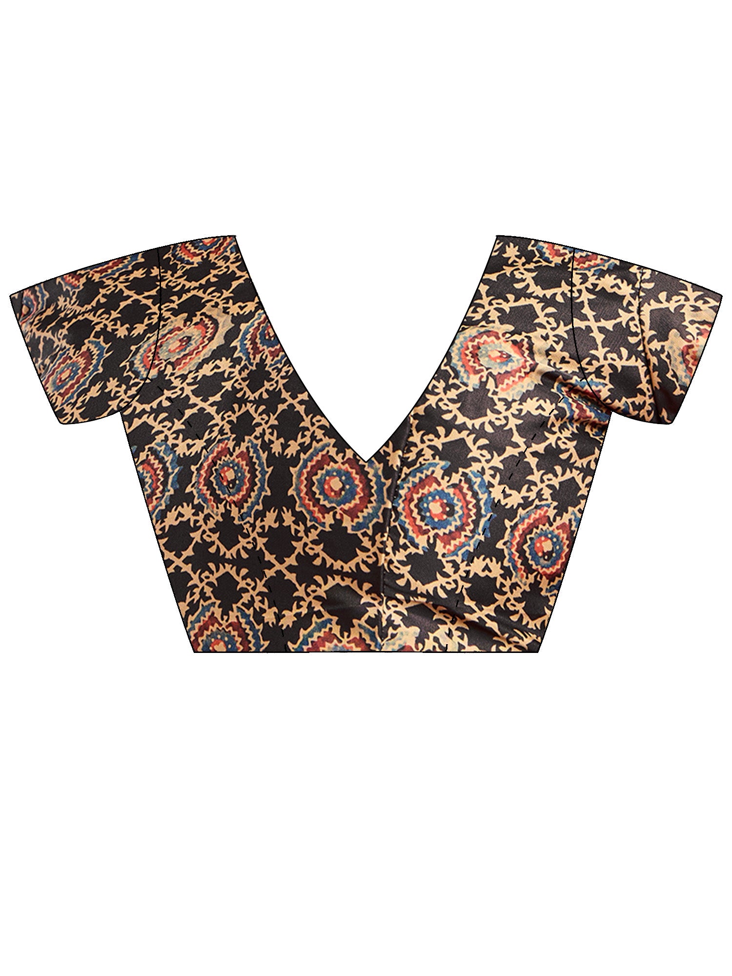 Unstitched black silk blend blouse piece with ajrak design