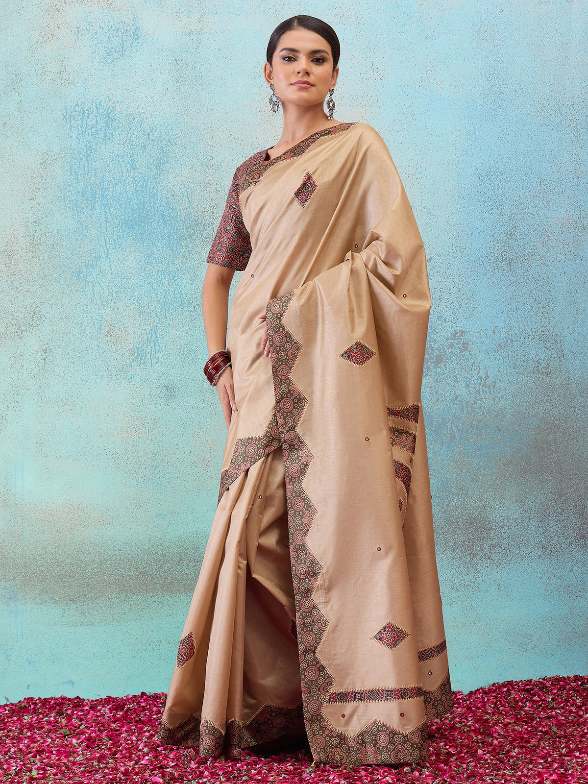 Light Brown silk blend saree view 4