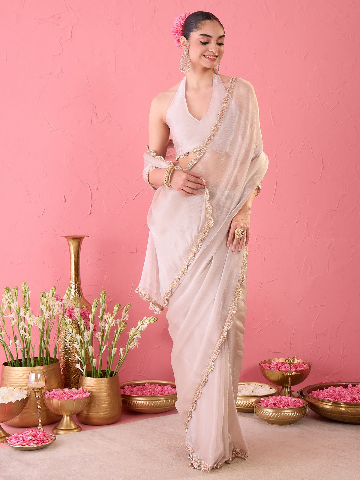 Cream Organza saree – detail view 2